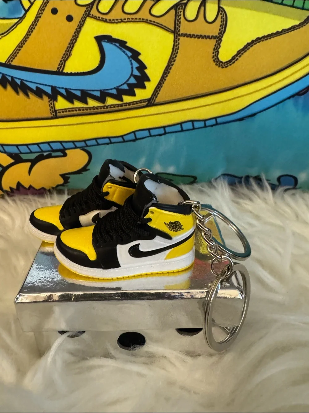 Jordan Mini Sneaker Keychain in Yellow, Black & White